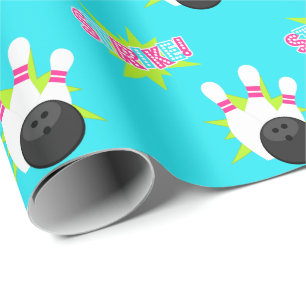Cadeau Papier d'emballage Neon Blue Bowling