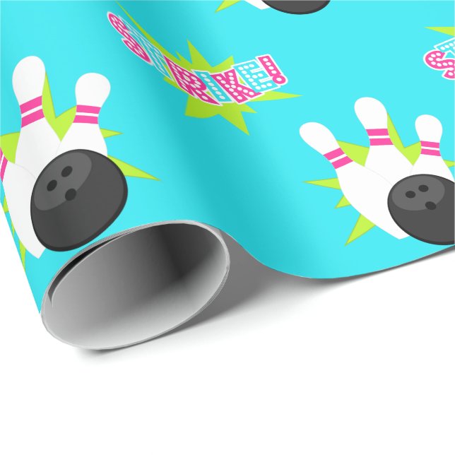 Cadeau Papier d'emballage Neon Blue Bowling (Coin rond)