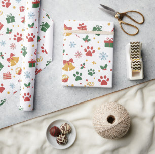 Cadeau Papier d'emballage Noël Empreintes de Patte & Cade