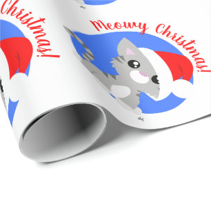 Cadeau Papier d'emballage Noël Kitty Gris Meowy