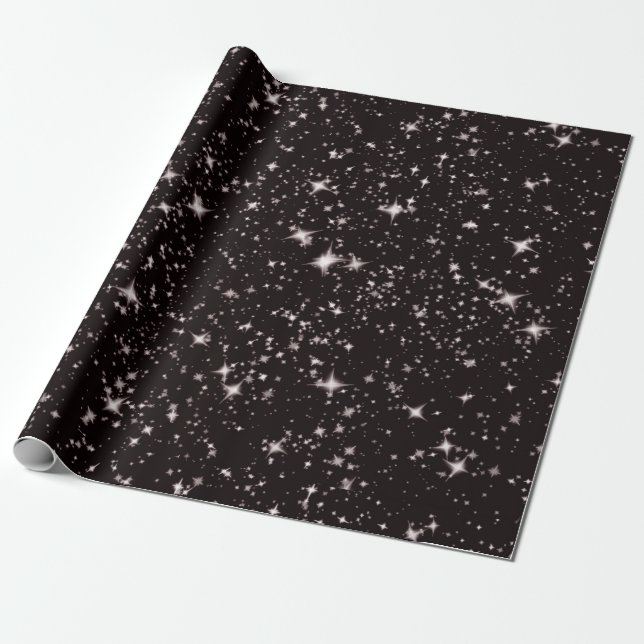 Cadeau papier d'emballage noir de nuit étoiles (Déroulé)