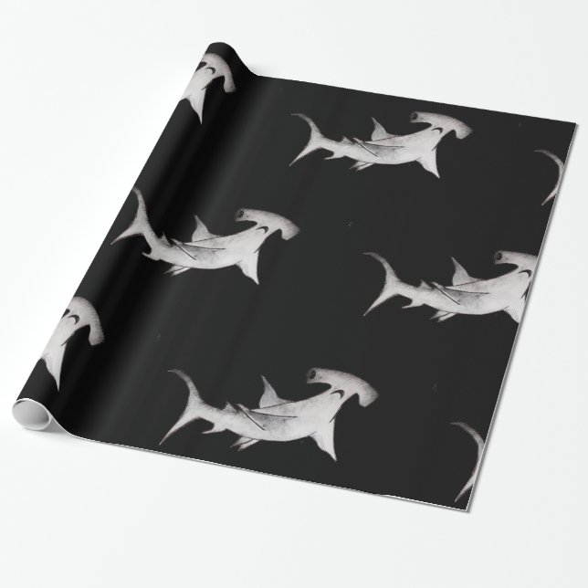Cadeau papier d'emballage noir de requin marteau (Déroulé)