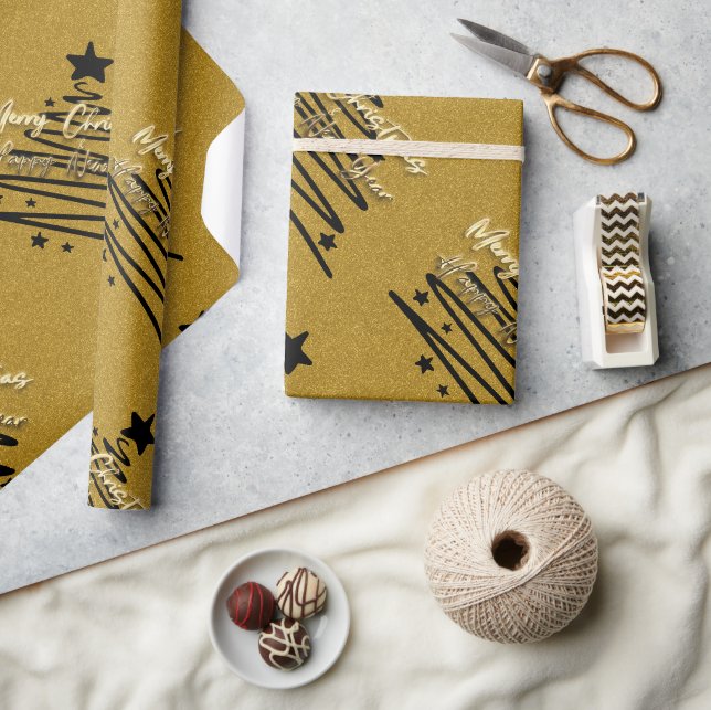 Cadeau Papier d'emballage noir doré (Artisanat)
