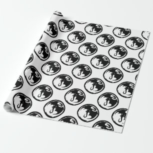 Cadeau Papier d'emballage noir Dragon blanc mat moyen