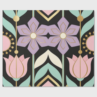 Cadeau Papier d'emballage noir et or Art Déco floral past
