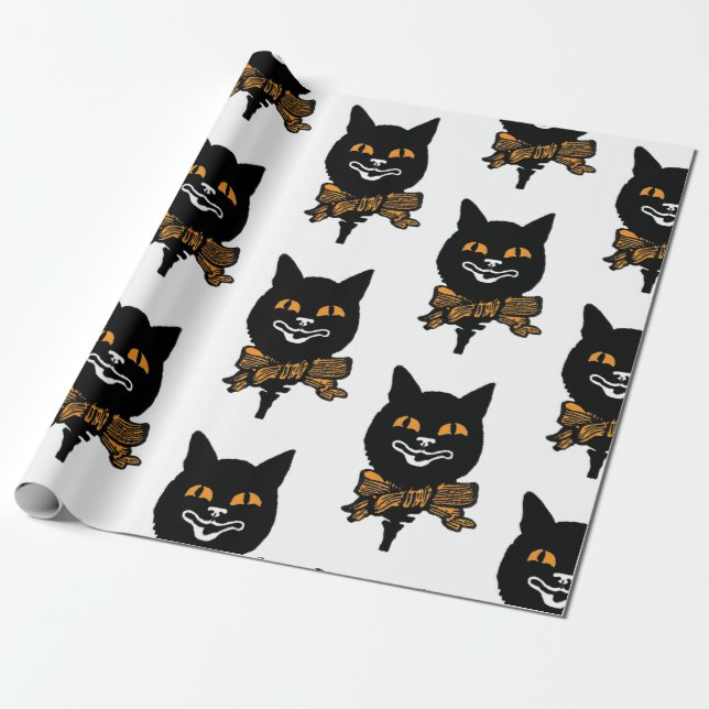 Cadeau Papier d'emballage NOIR HALLOWEEN de CAT de l'ART (Déroulé)