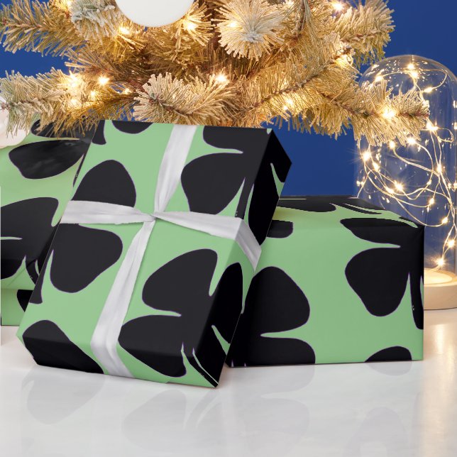 Cadeau Papier d'emballage noir mat vert Clover (Vacances)
