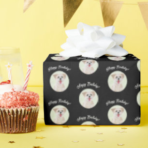 Cadeau Papier d'emballage noir Morkie à motifs ronds
