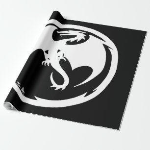 Cadeau Papier d'emballage noir noir Dragon blanc grand