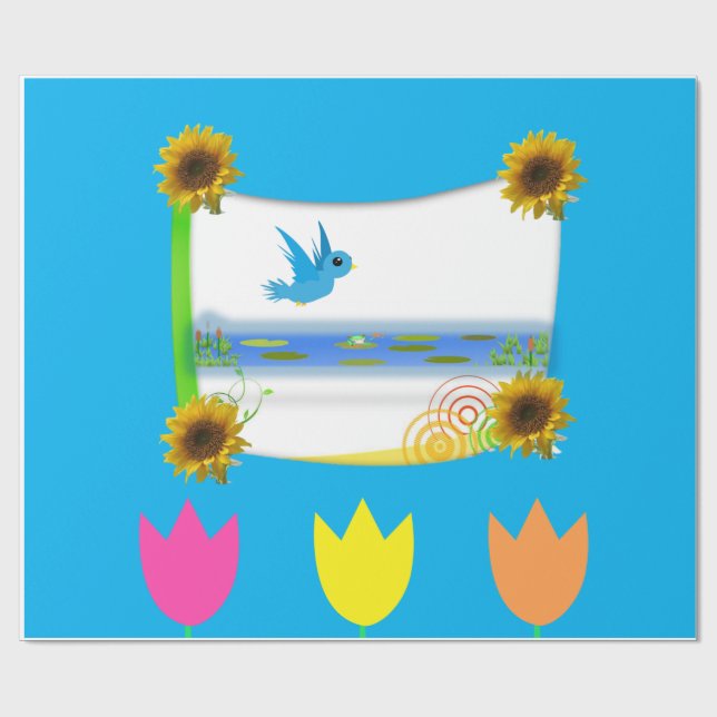 Cadeau Papier d'emballage Oiseau Tournesol (Plat)