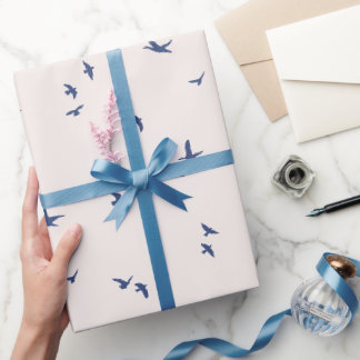 Cadeau Papier d'emballage Oiseaux bleus volants minimalis