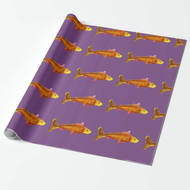 Cadeau Papier d'emballage orange de poisson rouge mignon (Déroulé)