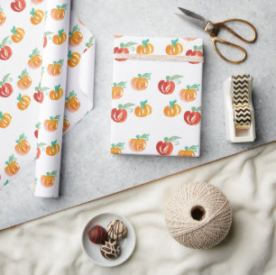 Cadeau Papier d'emballage orange peint à la main citrouil