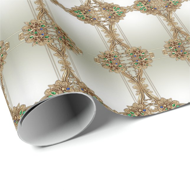 Cadeau Papier d'emballage orné doré élégant (Coin rond)