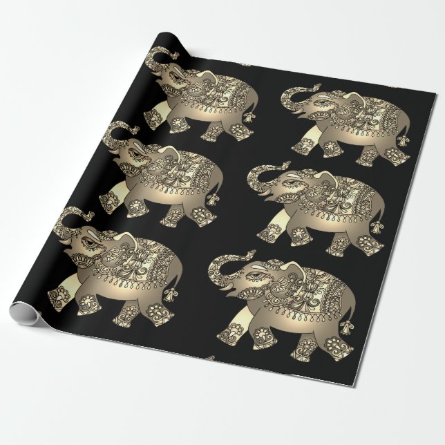 Cadeau papier d'emballage ornemental d'éléphant (Déroulé)