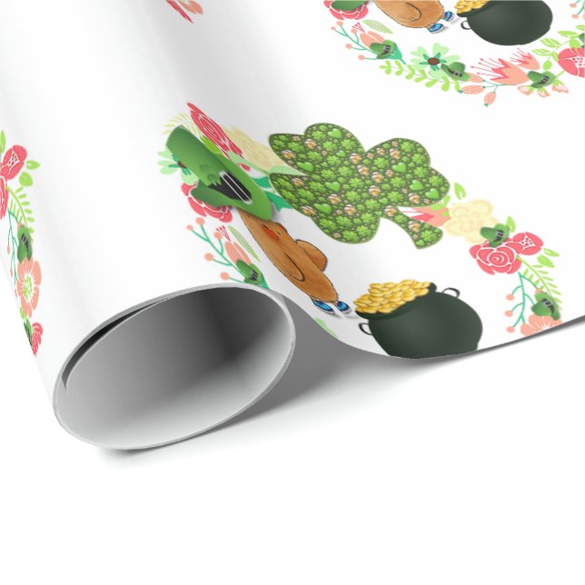 Cadeau Papier d'emballage Ourson de la Saint-Patrick (Coin rond)