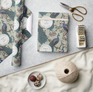 Cadeau Papier d'emballage Paons de Fiançailles au Sauge F