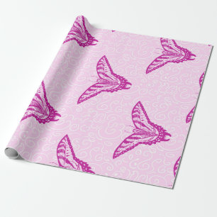 Cadeau Papier d'emballage papillon à queue épaisse rose.