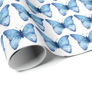 Cadeau Papier d'emballage - Papillon bleu aquarelle