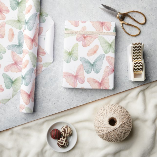 Cadeau Papier d'emballage Papillon Pastel (Artisanat)