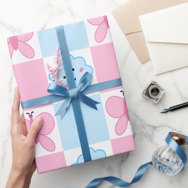 Cadeau Papier d'emballage Papillon Rose & Nuages Bleus  (Cadeaux)