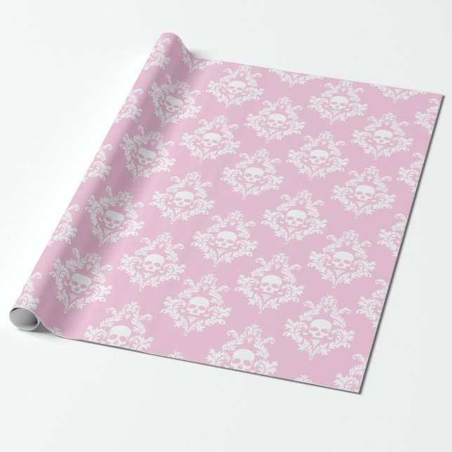 Cadeau Papier d'emballage Pastel rose et blanc pour crâne (Déroulé)