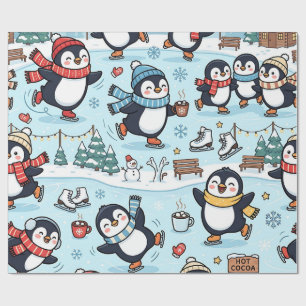 Cadeau Papier d'emballage Patinage de Pingouin