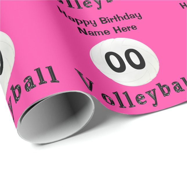 Cadeau Papier d'emballage PERSONNALISÉ de volleyball rose (Coin rond)