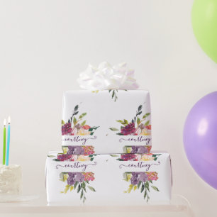 Cadeau Papier d'emballage personnalisé floral pourpre et 