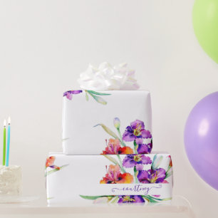 Cadeau Papier d'emballage personnalisé Iris aquarelle vio