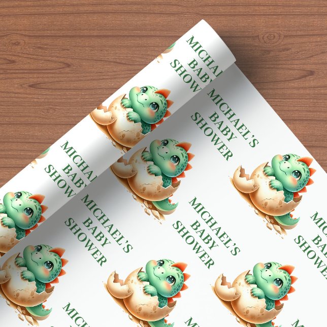 Cadeau Papier d'emballage Petit bébé dinosaure à faire éc (Tiny Baby Dino Wrapping Paper for Hatching Soon Shower)