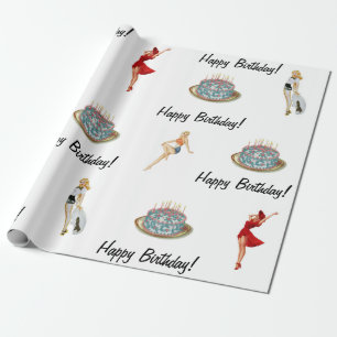 Cadeau Papier d'emballage Pin-Up Vintage & Gâteau d'anniv