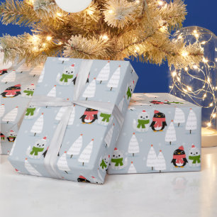 Cadeau Papier d'emballage Pingouins et Bonshommes de neig