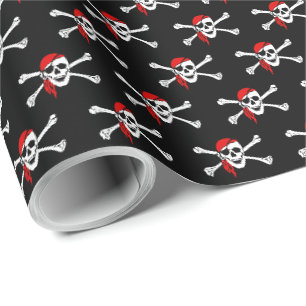 Cadeau Papier d'emballage Pirate Noir Crâne et Os