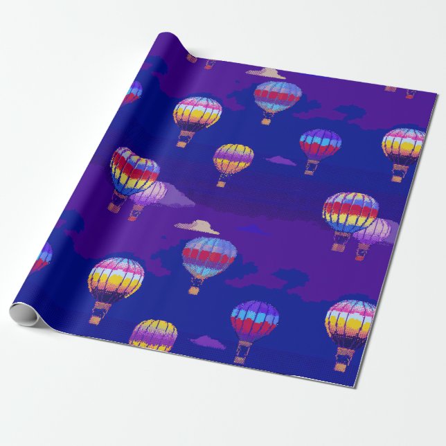 Cadeau Papier d'emballage Pixel Art Montgolfière (Déroulé)