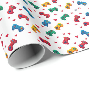 Cadeau Papier d'emballage Pixel Hearts & Controllers - Jo