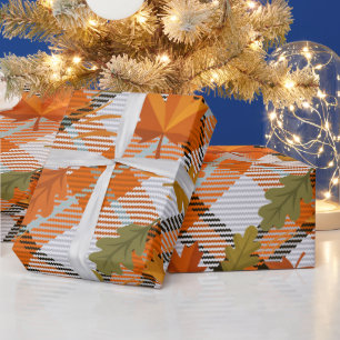 Cadeau Papier d'emballage plaid orange feuilles d'automne