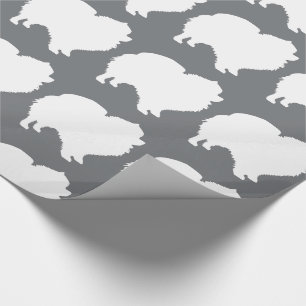 Cadeau Papier d'emballage Poméranien blanc silhouette gri