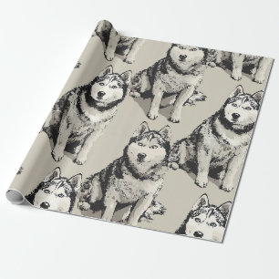 Cadeau Papier d'emballage Portrait de Husky Sibérien