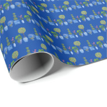 Papier d'emballage Pots de jardin (sur fond bleu)