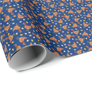 Cadeau Papier d'emballage Poules, poussins et œufs