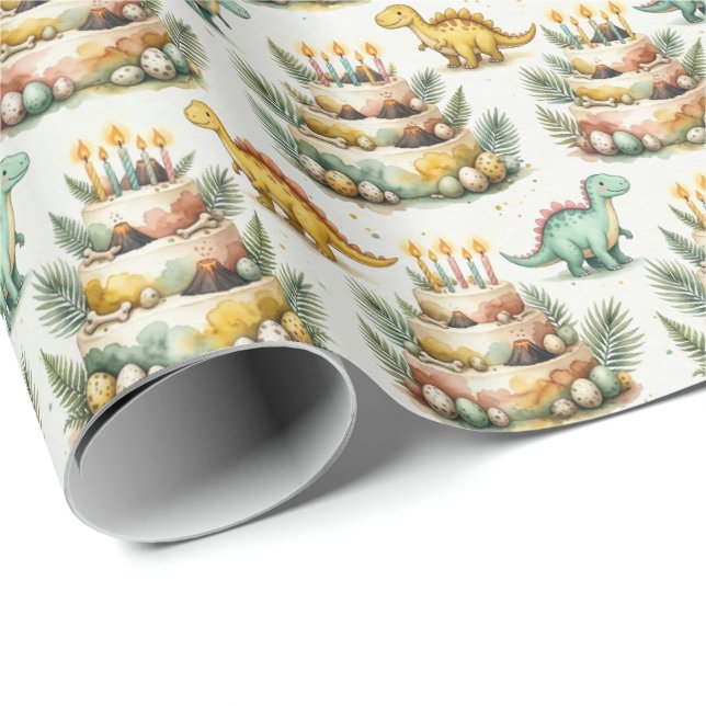 Cadeau Papier d'emballage pour anniversaire de dinosaure (Coin rond)