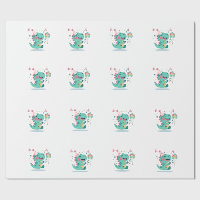 Cadeau Papier d'emballage pour anniversaire de dinosaures (Plat)