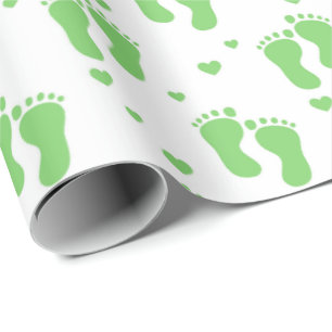 Cadeau Papier d'emballage pour bébé vert unisex pieds
