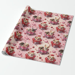 Cadeau Papier d'emballage pour chiots de la Saint-Valenti