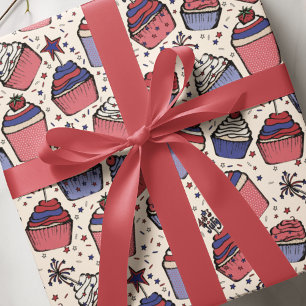 Cadeau Papier d'emballage pour Cupcake Rouge, Blanc et Bl