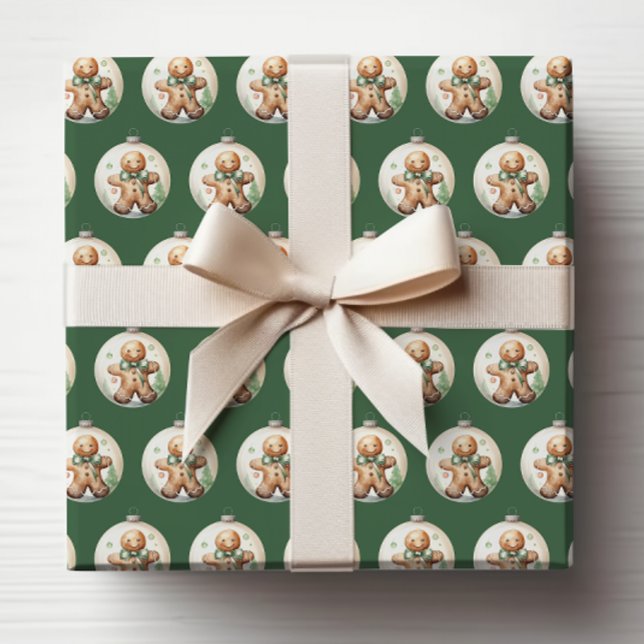 Cadeau Papier d'emballage pour décorations de Noël vertes (Green Christmas Ornaments Wrapping Paper
)