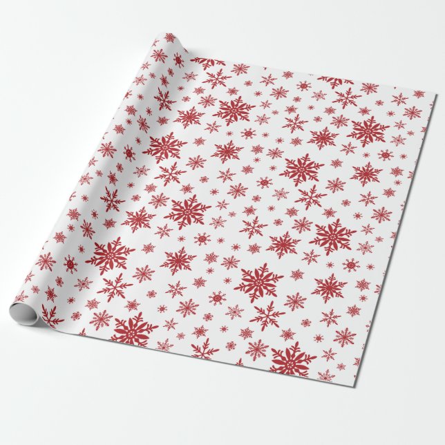 Cadeau papier d'emballage pour fêtes de neige blanc et ro (Déroulé)