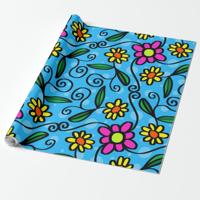 Cadeau papier d'emballage pour les fleurs de doodle (Déroulé)