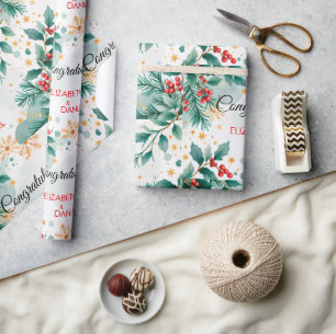 Cadeau Papier d'emballage pour mariage de Noël à l'aquare